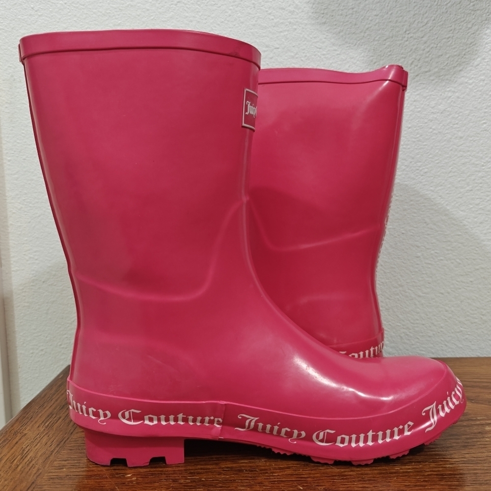 Y2K Juicy Couture Rain Boots 9 Hot Pink Barbie Barbiecore Solid Rubber - Picture 7 of 11
